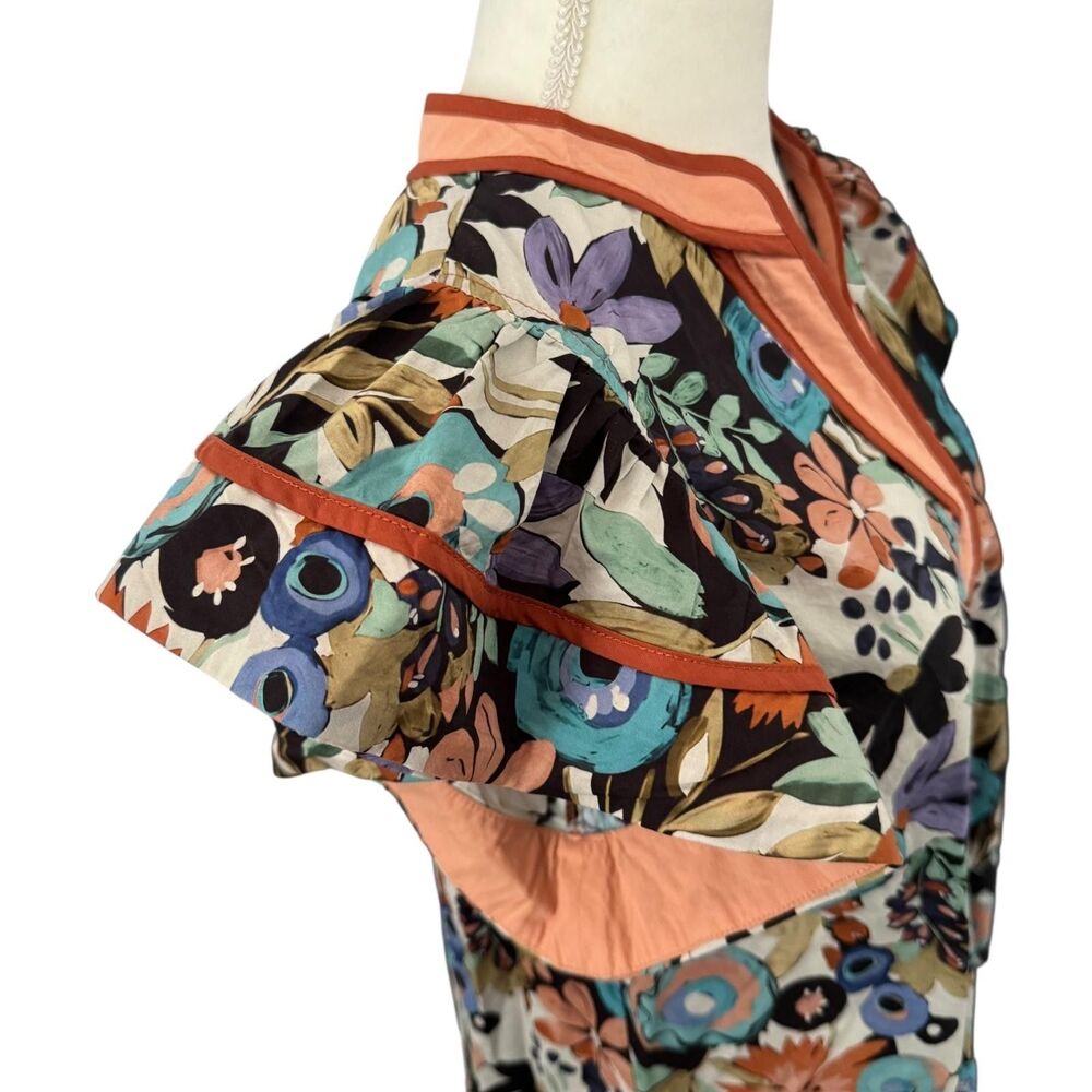 Entro Anthropologie Tropical Floral Ruffle Top Size Large Spring Summer - Picture 3 of 9